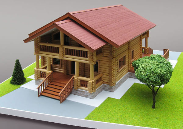 Архитектурный макет коттеджа из деревянного бруса.